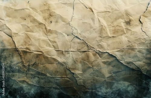 Close Up Of A Folded And Worn Paper Document With Visible Cracks And Stains