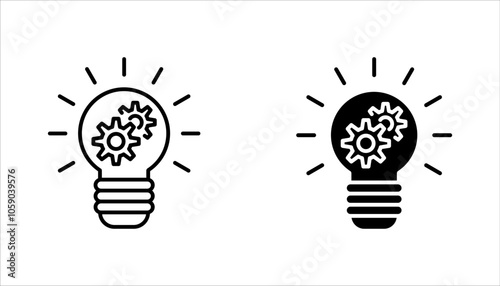 innovation icon set. Light bulb and cog inside. Vector illustration isolated on white background.	