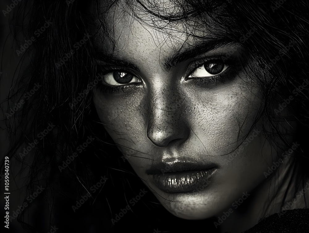 Dramatic Black and White Portrait of a Mysterious and Elegant Woman Dramatic Black and White Portrait of a Mysterious and Elegant Woman