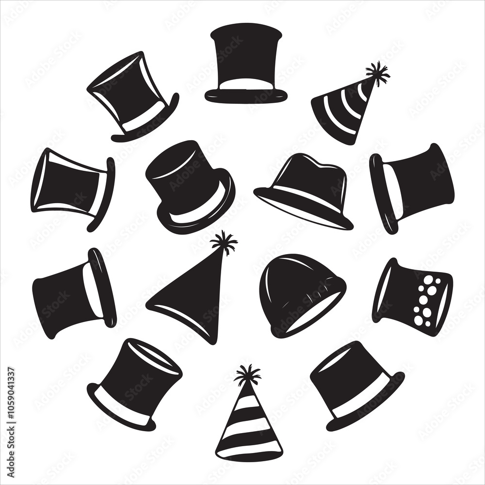 set of vector party hats silhouette set of vector party hats silhouette