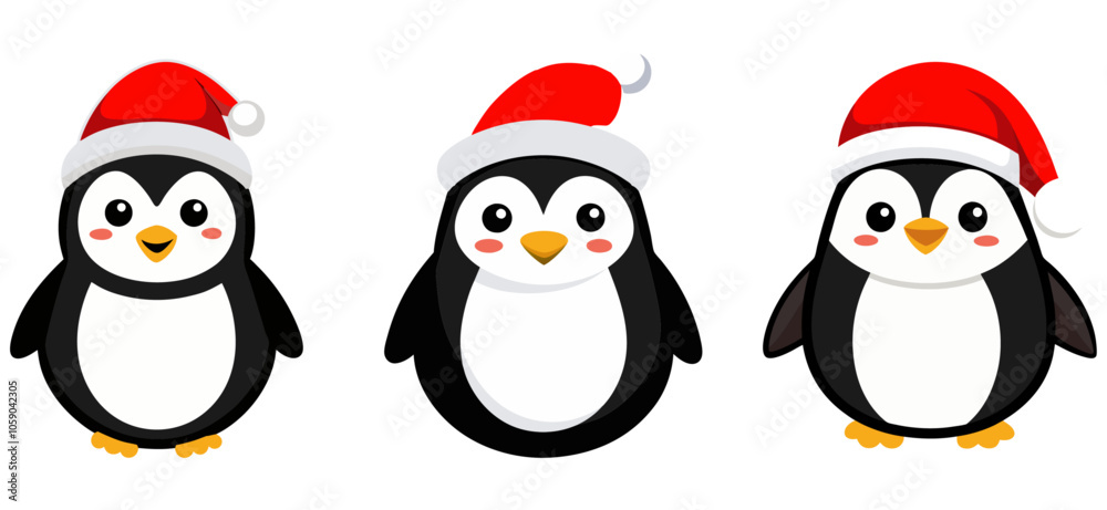 Set of Christmas penguins. Penguins. Vector graphics in cartoon flat style Set of Christmas penguins. Penguins. Vector graphics in cartoon flat style