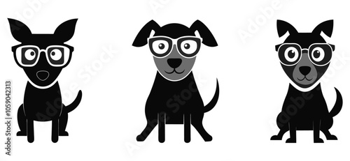 Cheerful dog, black and white vector