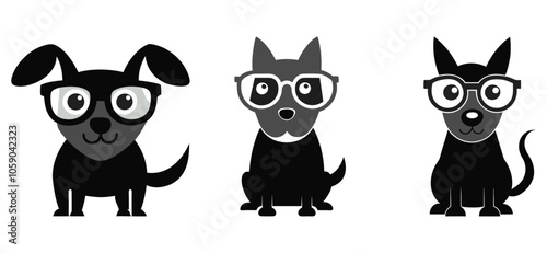 Cheerful dog, black and white vector