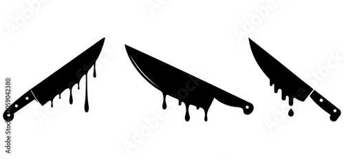 Bloody knife. Murder weapon with red blood stains. Criminal vector illustration. Clipart image isolated on white background