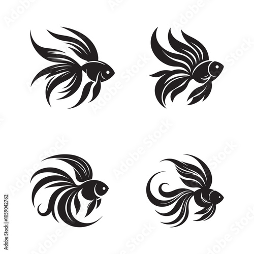 Set of gold fish silhouette vector illustration.