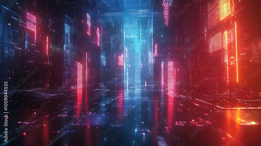 Fototapeta premium Abstract network design with glowing lines for technological processes and data storage