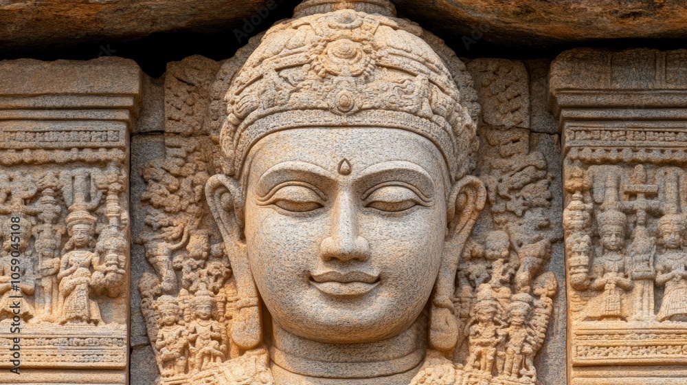 Ancient Stone Carving of Buddha Face Asian Temple India Religious Art Ancient Stone Carving of Buddha Face Asian Temple India Religious Art