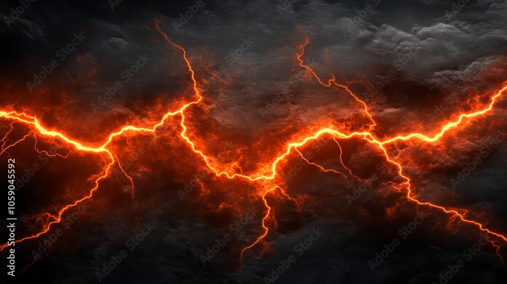 Abstract Orange Lightning Bolt on Dark Background Energy Power Electricity Storm Na Abstract Orange Lightning Bolt on Dark Background Energy Power Electricity Storm Na