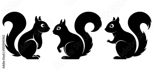 squirrel black Silhouette vector art Illustration with white background