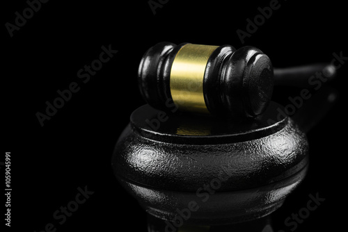 Judge's gavel on black background. Justice concept photo