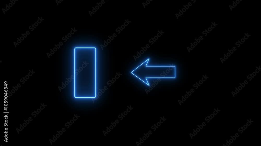 A UI symbol consisting of isolated neon lights on a dark background. GLOWING blue neon  arrow symbol..