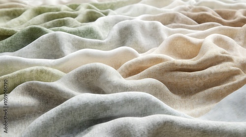 Close-up of soft, draping fabric in shades of green, white, and beige.