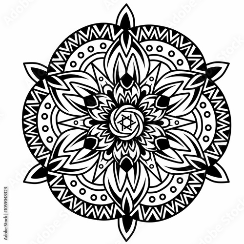 vector illustration of black and white mandala ornament