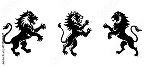 King lion Royalty crest black and white Logo template