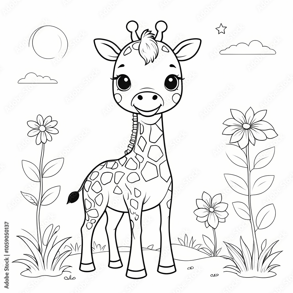 Naklejka premium Cute Giraffe Coloring Page for Kids