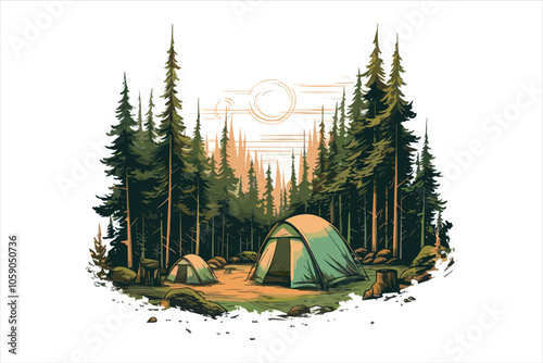 Outdoor Camping Vector T-shirt Design Mountain Camping Illustration Camping emblem graphics