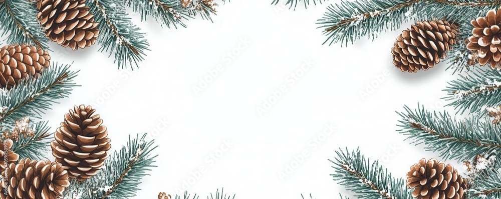 Naklejka premium Winter frame, pinecones and fir branches, flat design illustration