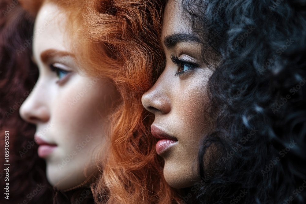 Fototapeta premium Three diverse women showing female empowerment and ethnic diversity