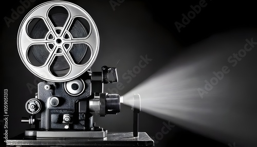 Black and white image of an old film projector
