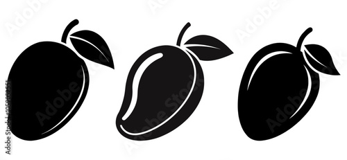 Mango Silhouette with Leaves Vector Set