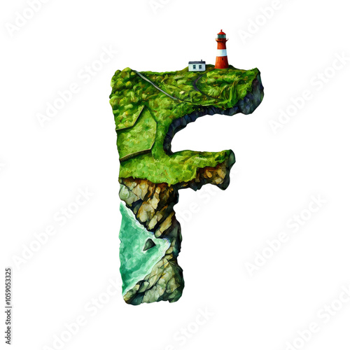 Lighthouse on a Cliff Forming the Letter F