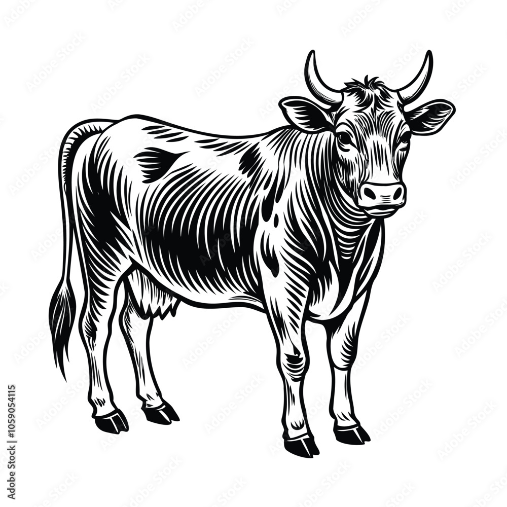 Fototapeta premium Black and White Cow Illustration