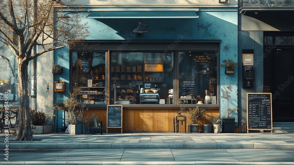 Charming Coffee Shop Exterior with Unique Architectural Design in Urban Setting Charming Coffee Shop Exterior with Unique Architectural Design in Urban Setting