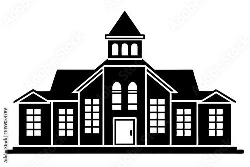 School Building Silhouette Icon – Black Silhouette Vector, School Building Illustration Icon, abstract, logo, house, building, isolated.