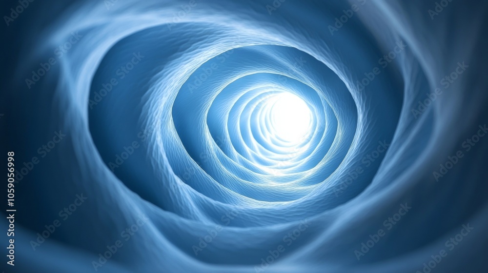 A blue spiral with a light shining through it A blue spiral with a light shining through it