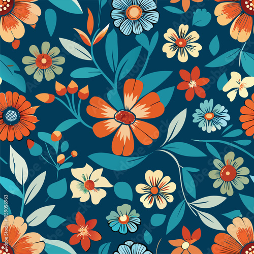 Seamless Floral Pattern with Colorful Flowers