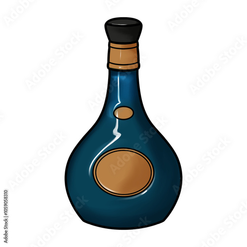 Pirate rum bottle illustration on transparent background. Fantasy item illustration photo