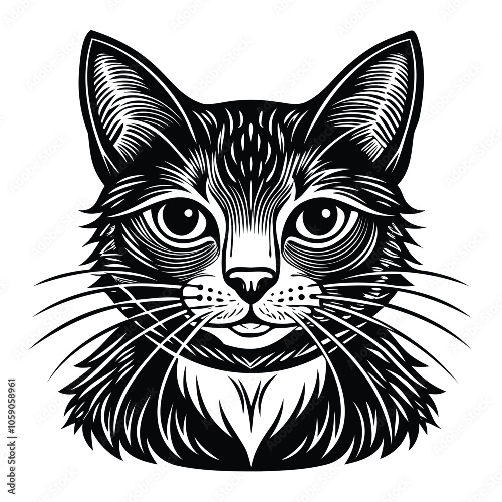 Fototapeta premium Detailed Black and White Cat Illustration