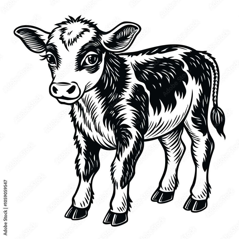 Fototapeta premium Black and White Calf Illustration