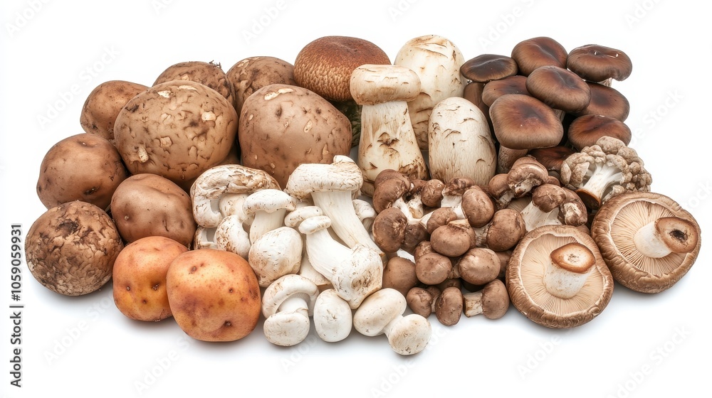 Assortment of Fresh Mushrooms and Potatoes Assortment of Fresh Mushrooms and Potatoes