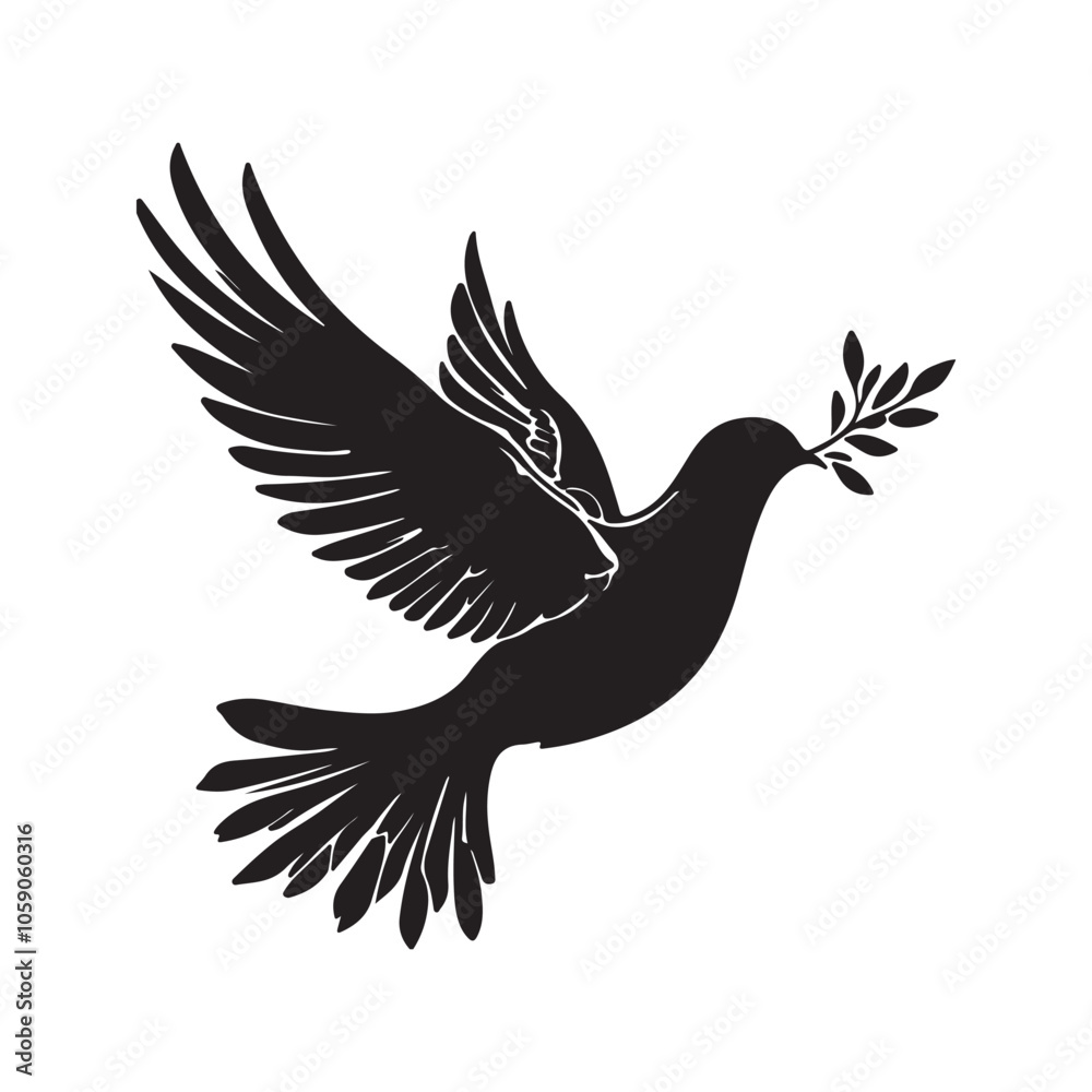 Fototapeta premium A silhouette of a dove flying with an olive branch in its beak, symbolizing peace and harmony.