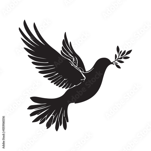 A silhouette of a dove flying with an olive branch in its beak, symbolizing peace and harmony.