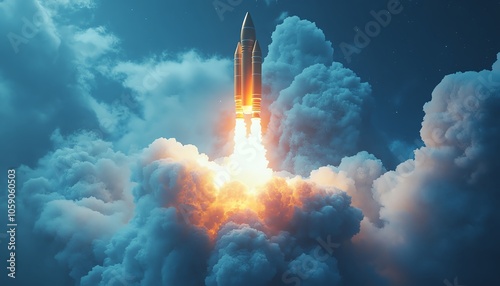 Dynamic visual of a rocket launching from a brainstorming cloud, representing the power of creative thinking and the drive to change direction and explore new ideas