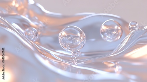 Glossy liquid texture with 3D bubbles popping up.