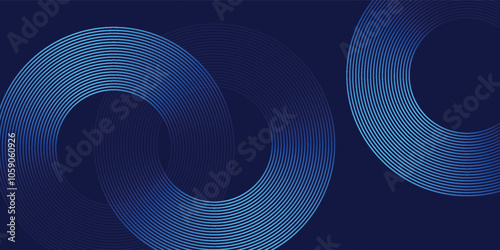 Abstract blue glowing geometric lines on dark blue background. Modern shiny blue circle lines pattern. Futuristic technology concept. Suit for cover, poster,