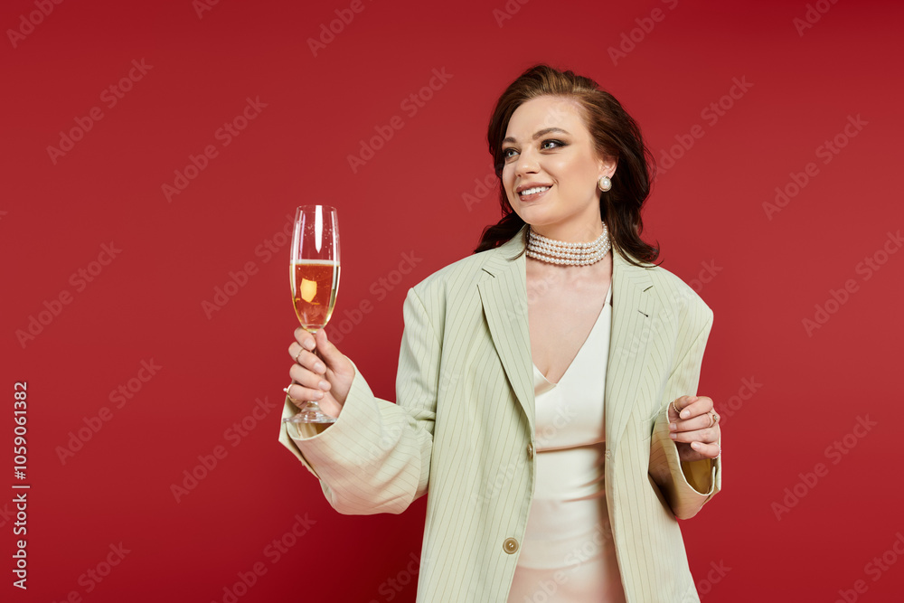 The beautiful woman raises a glass to celebrate, exuding charm and sophistication. The beautiful woman raises a glass to celebrate, exuding charm and sophistication.