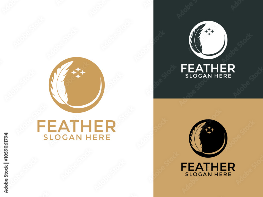 Feather pen logo design vector, Feather pen signature logo design template Feather pen logo design vector, Feather pen signature logo design template