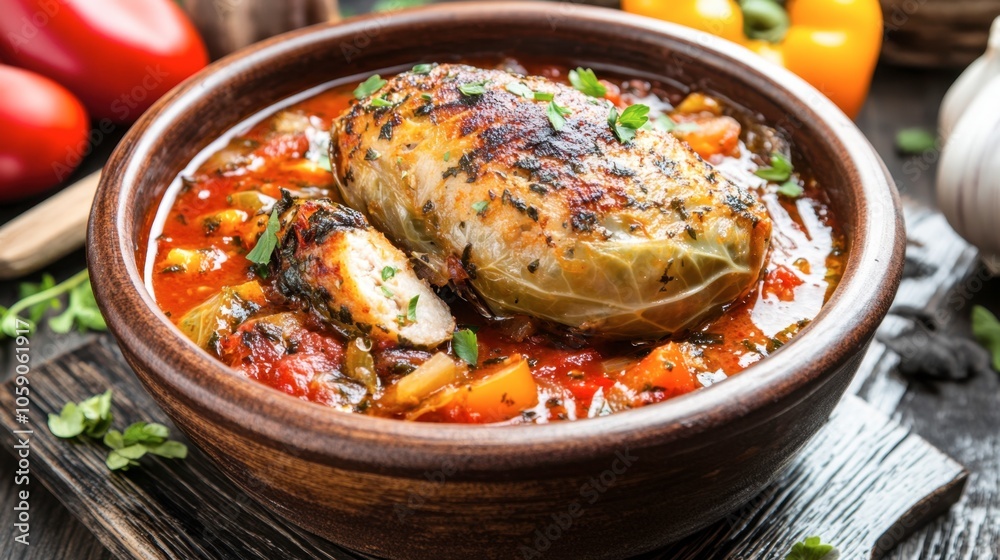 Savory Cabbage Roll Stew in Rustic Bowl Savory Cabbage Roll Stew in Rustic Bowl