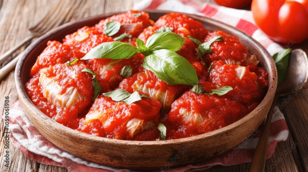 Savory Cabbage Rolls in Tomato Sauce Dish Savory Cabbage Rolls in Tomato Sauce Dish