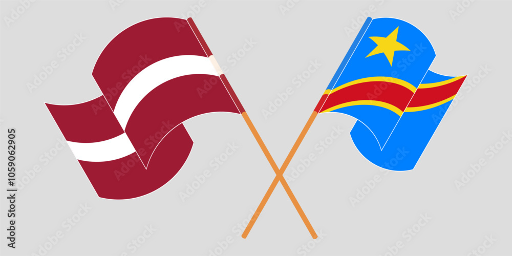 Crossed and waving flags of Latvia and Democratic Republic of the Congo. Vector illustration Crossed and waving flags of Latvia and Democratic Republic of the Congo. Vector illustration