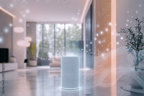 Modern Smart Home Interior with EMF Shielded Ventilation System and Subtle Electromagnetic Signals