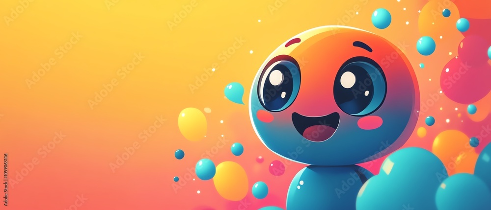 Illustration of a friendly chatbot with big eyes and a smile, interacting through colorful speech bubbles, showcasing the warmth and approachability of AI technology Illustration of a friendly chatbot with big eyes and a smile, interacting through colorful speech bubbles, showcasing the warmth and approachability of AI technology