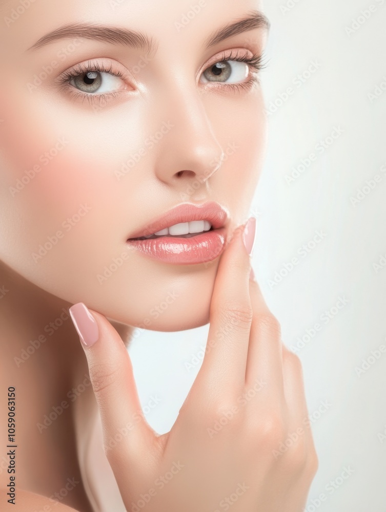 Fototapeta premium Elegant beauty portrait with focus on flawless skin and minimal makeup National Retinol Day