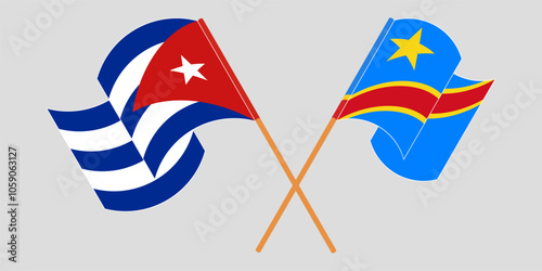 Crossed and waving flags of Cuba and Democratic Republic of the Congo. Vector illustration
