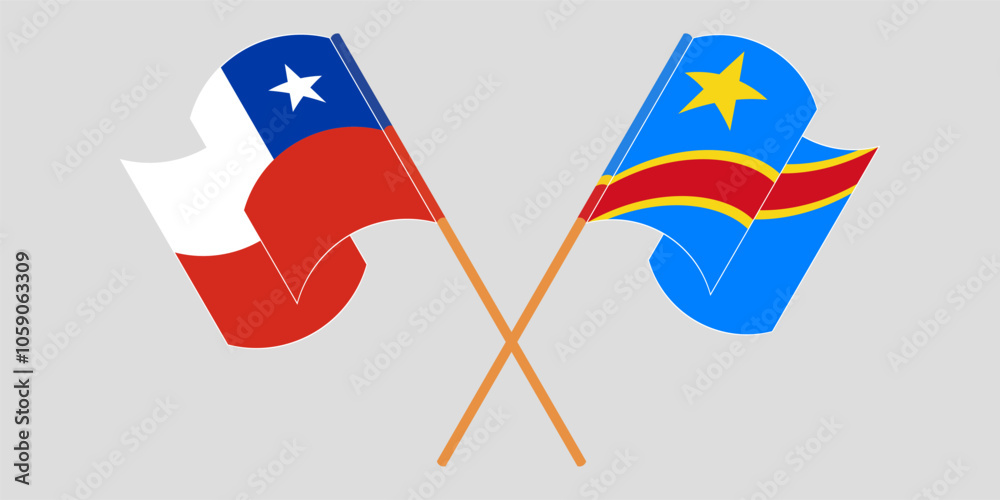 Crossed and waving flags of Chile and Democratic Republic of the Congo. Vector illustration Crossed and waving flags of Chile and Democratic Republic of the Congo. Vector illustration