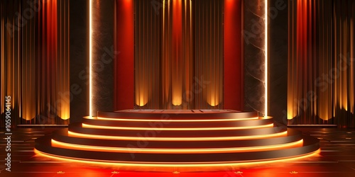 Golden Stage With Neon Lights Abstract Gradient Background with Copy Space